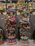 Brass Radha Krishna idol with stone work