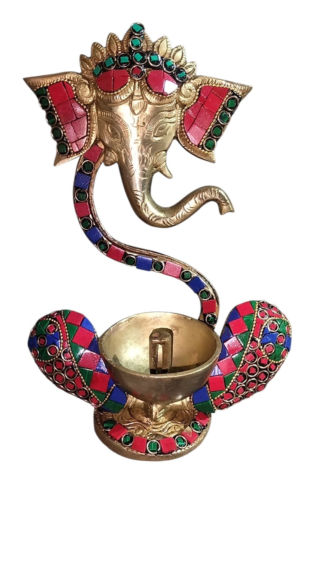 Brass Diya Ganesh With stone Statue