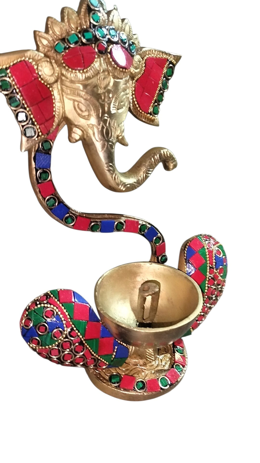 Brass Diya Ganesh With stone Statue