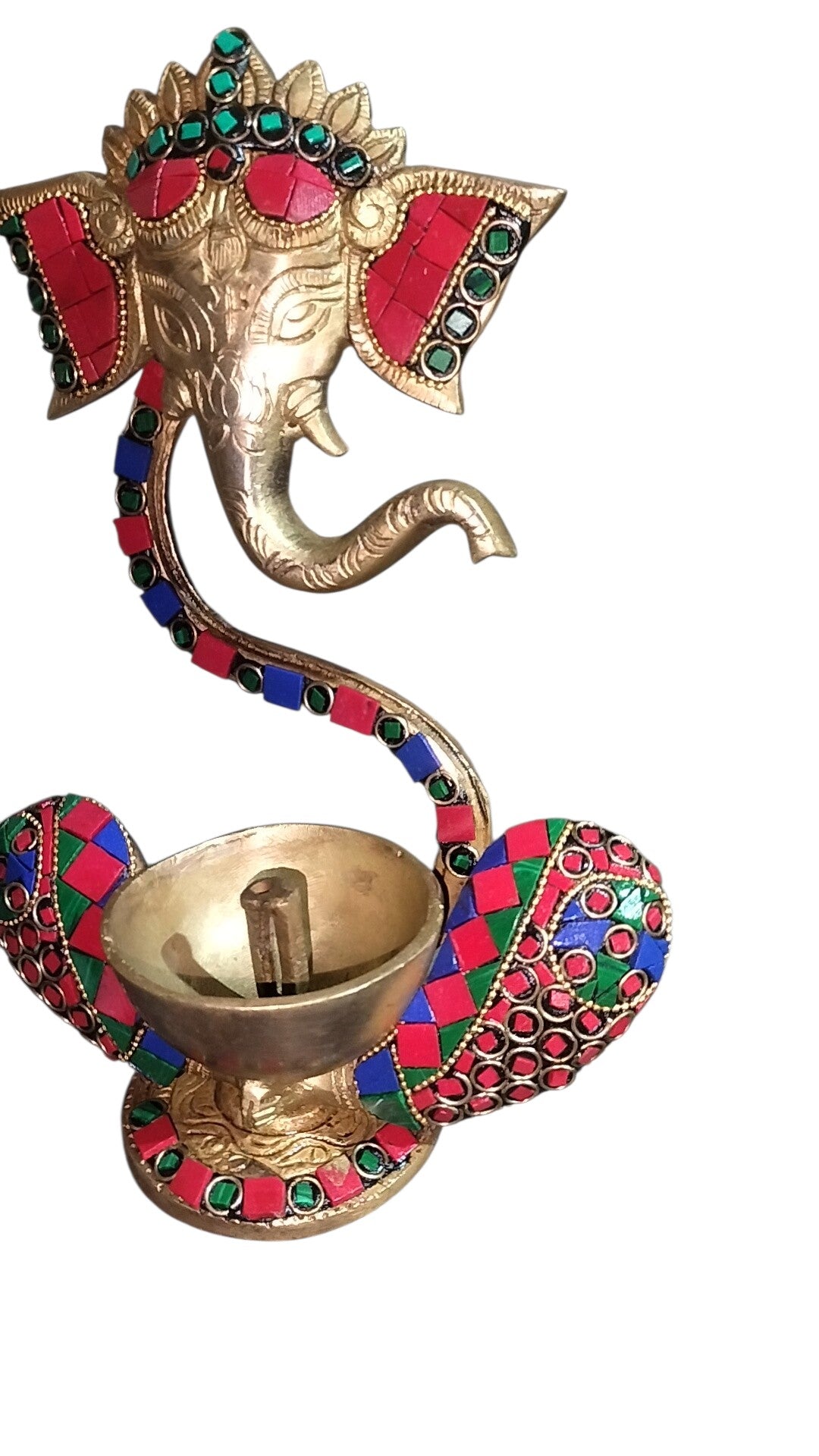 Brass Diya Ganesh With stone Statue